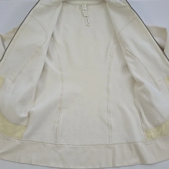Lululemon Women's Cream Teal Retro Zip-Up Fleece Lined Scuba Jacket Pockets 8 - Picture 12 of 16